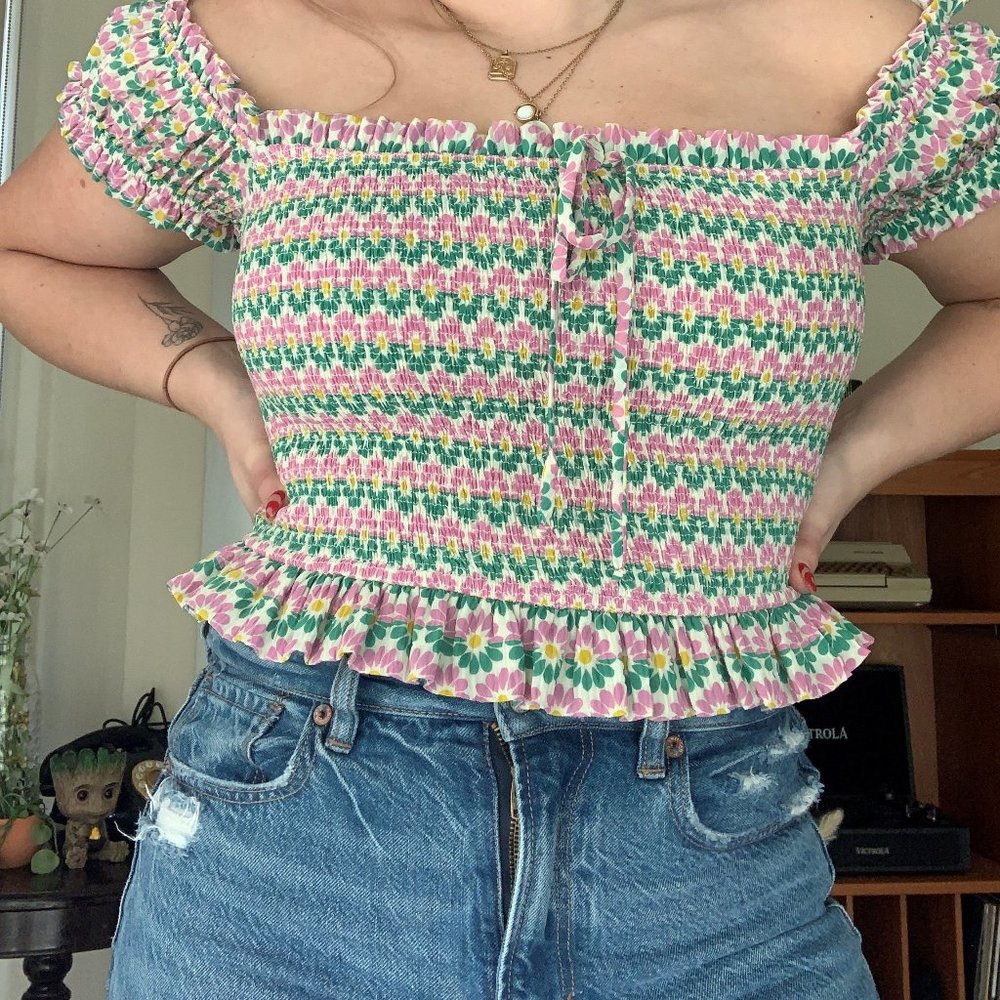 Printed Smocked Multi-Colored Top